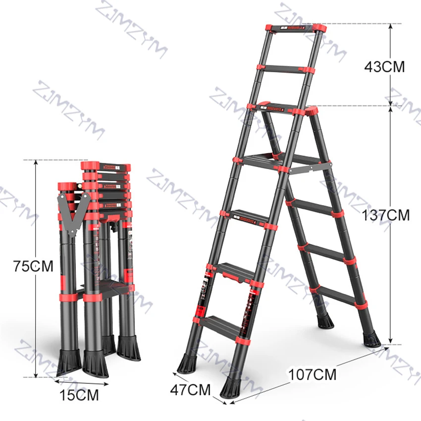 E002 scala telescopica pieghevole per uso domestico scala pieghevole per sollevamento domestico scala a spina di pesce in alluminio portatile con corrimano