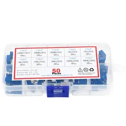 50 pezzi serie 3386P 100R 200 500R 1K 2K 5K 10K 20K 50K 100K 500K resistori variabili potenziometro multigiro con scatola