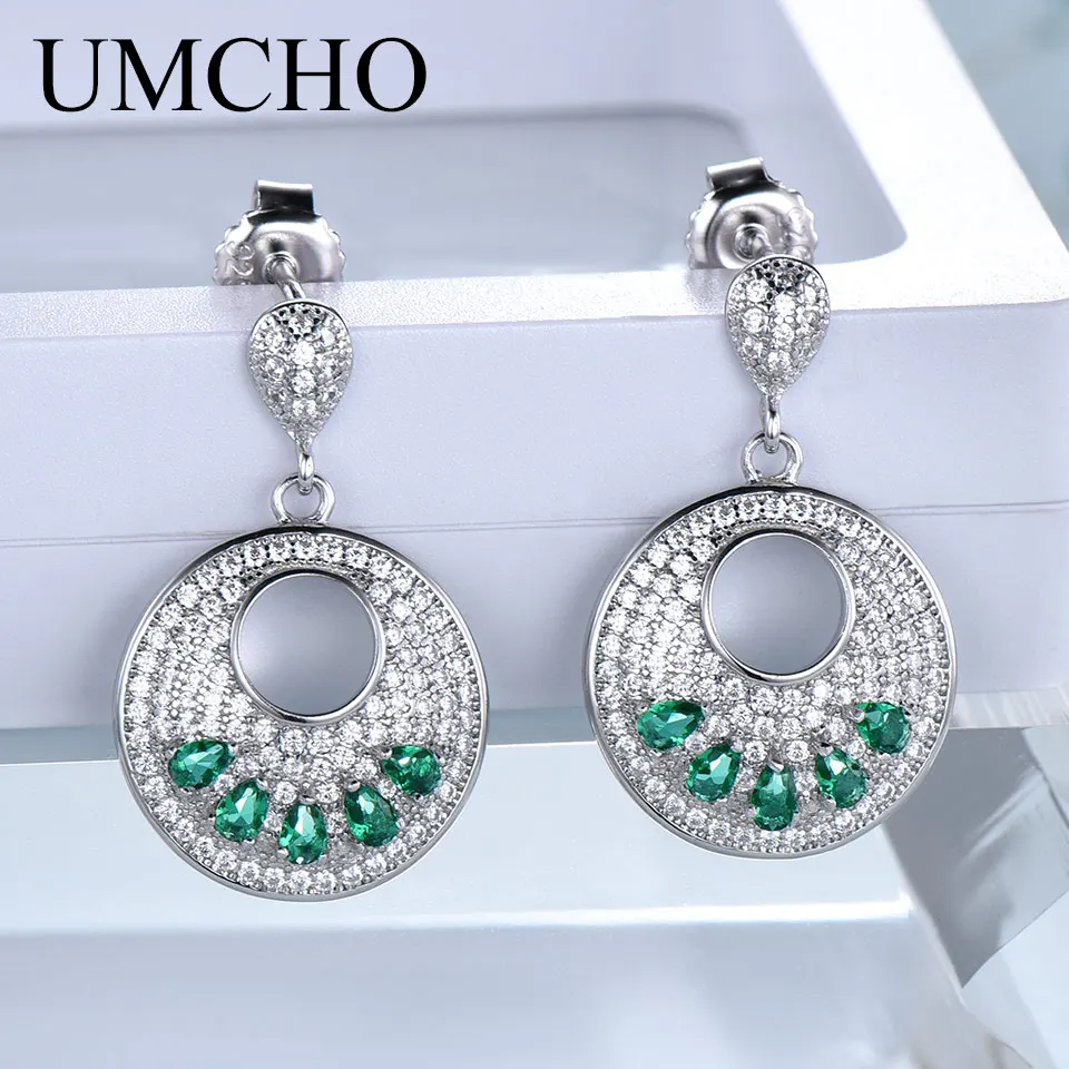 UMCHO Genuine Sterling Silver Drop Earrings Nano Emerald Gemstone Earrings For Women Tredy Party Fine Jewelry New