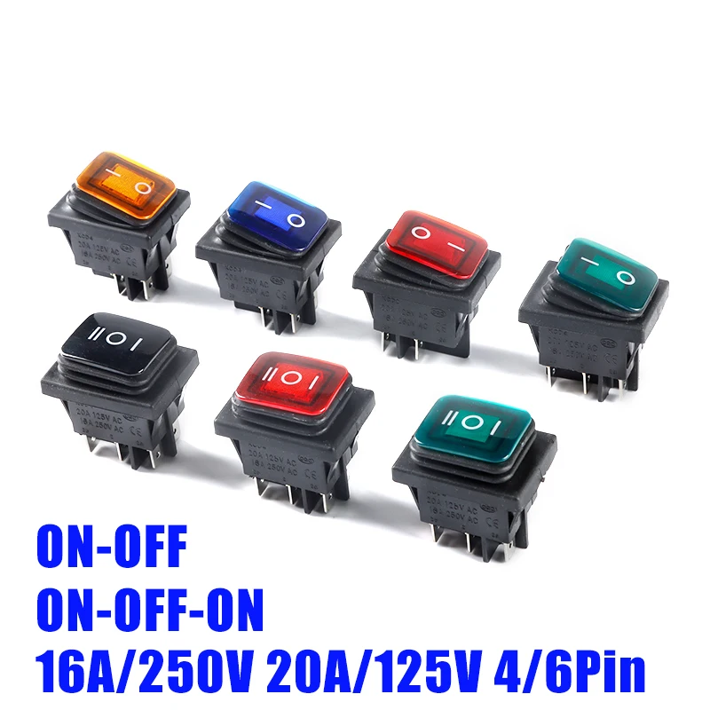 KCD2 2 ON-OFF ON-OFF-0N 4pin 6Pin Heavy Duty Sealed Waterproof Auto Boat Marine Rocker Switch With LED 16A 20A 250V