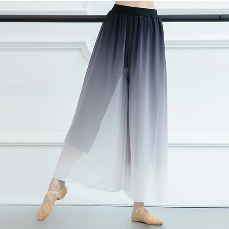 Pantaloni da ballo moderni per donna pantaloni da ballo a gamba larga donna 2 colori pratica indossare ballerino pantaloni larghi in Chiffon doppi strati