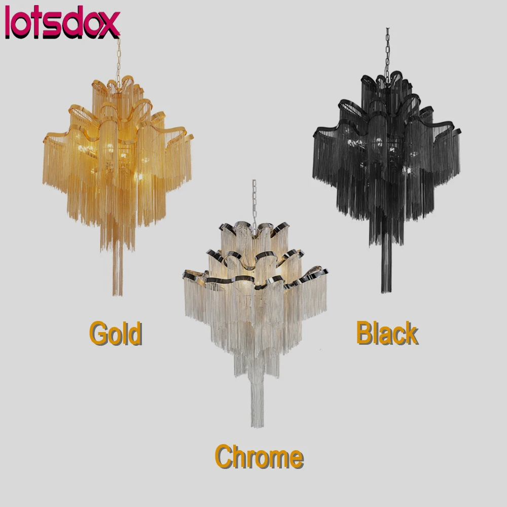 Included LED Bulbs 3-Layer Aluminum Tassel Pendant Lights Modern Plated Metal Silver/S Gold/Black Hanging Lamp For Living Room