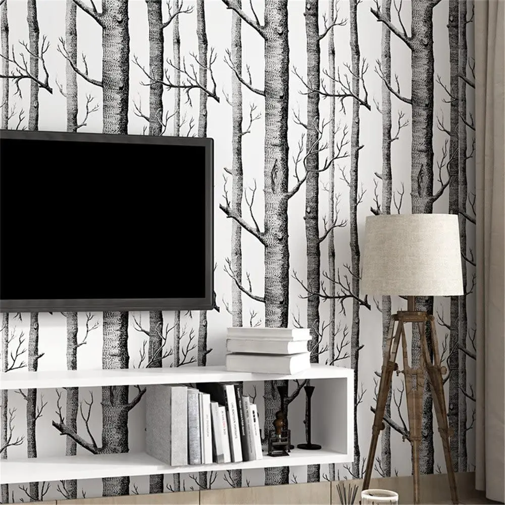 Birch Tree Peel and Stick Wallpaper Black White Self Adhesive Wallpaper Removable Contact Paper for Bedroom Living Room Decor