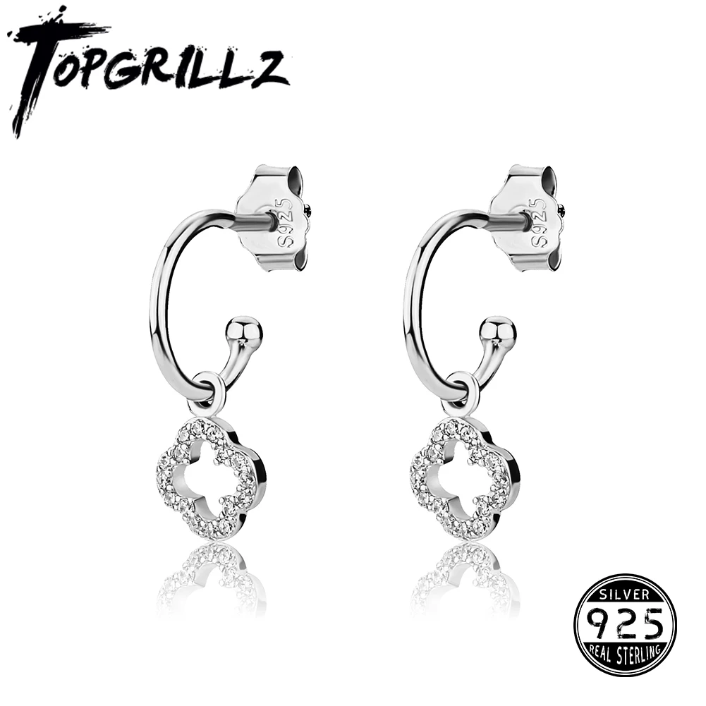 TOPGRILLZ New Four Leaf Clover Drop Earrings 925 Sterling Silver Womens Earrings Classic Fine Jewelry For Anniversary Gift