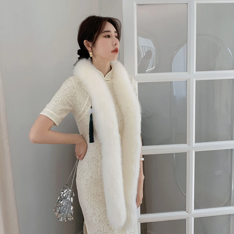 

Genuine 100% Natural Real Fox Fur Scarf Bib Ring Women Warm Doublesided Full Fox Fur Long Shawl Winter Luxury Outdoor Scarves