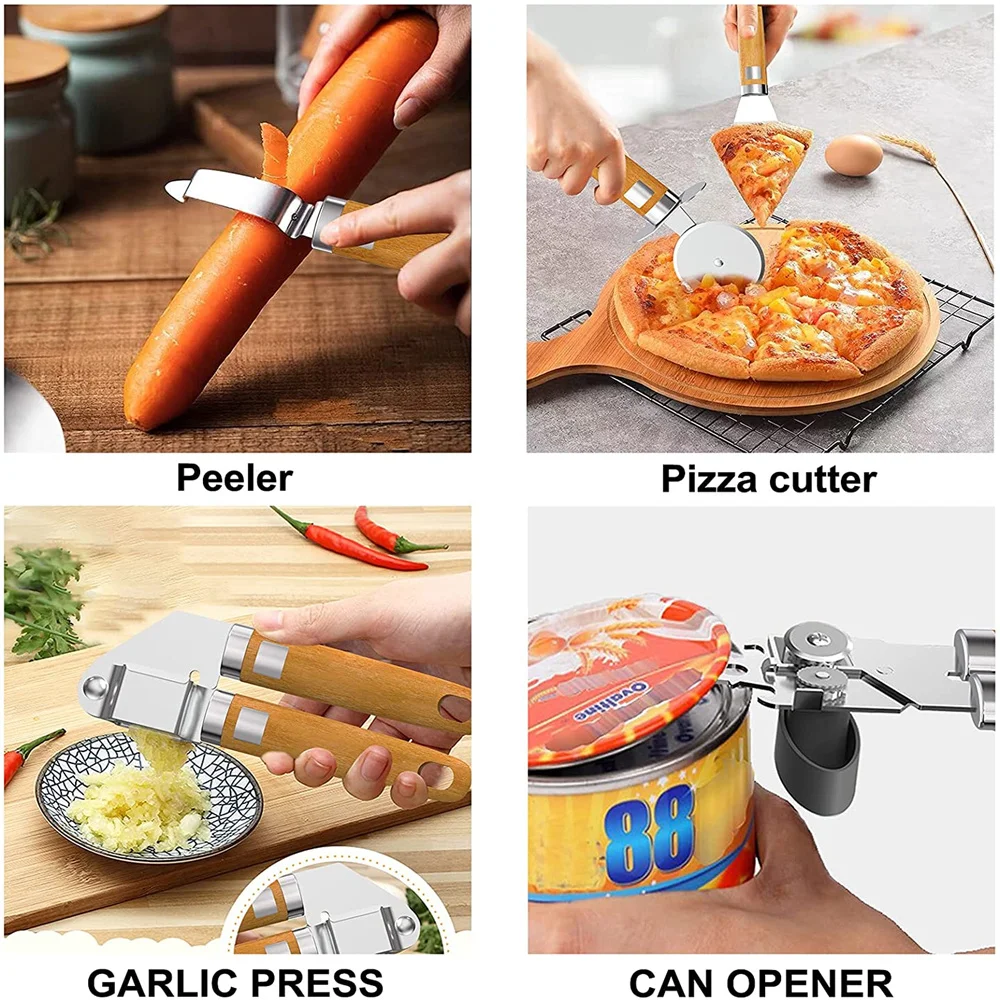 Kitchen Gadgets Device Sets Stainless Steel Cooking Utensils Tool Wooden Handle Whisk Peeler Grater Kitchenware Accessories