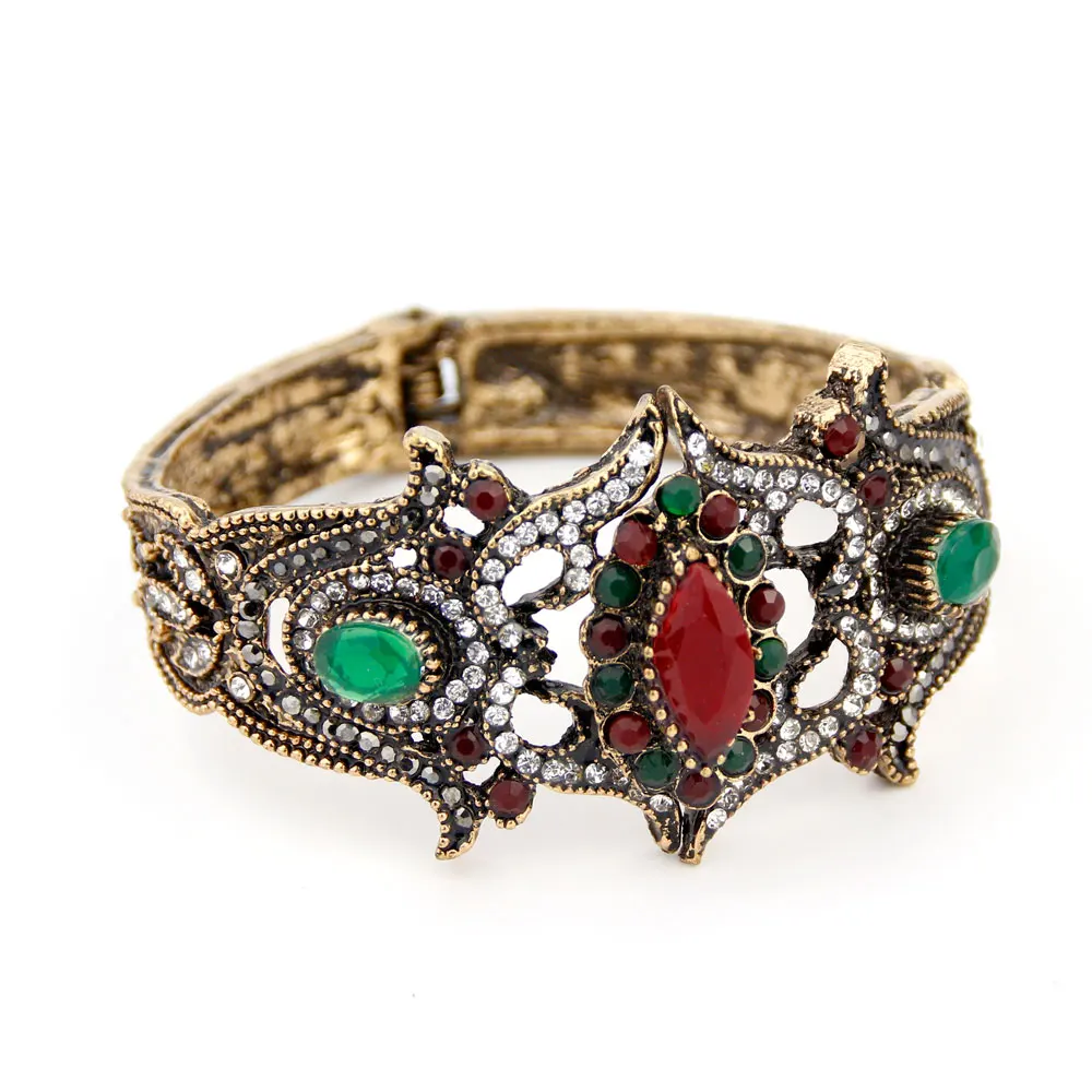 Sunspicems Retro Vintage Turkish Bracelet Bangles for Women Antique Gold Color Rhinestone Jewelry Bohemia Ethnic Wedding Bijoux