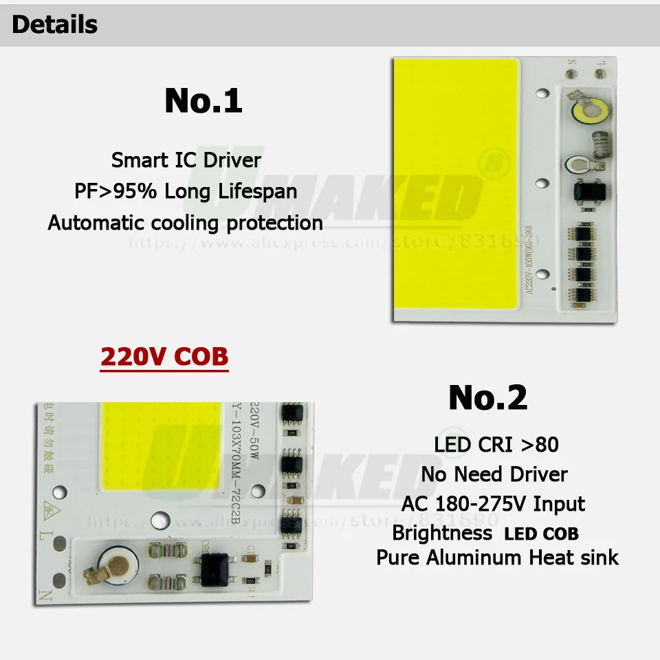 AC 220V LED COB 100W 136X115MM LED PCB Floodlight Module Aluminum plate White/Warm COB Chips Smart IC Driver For Spotlight Lamp