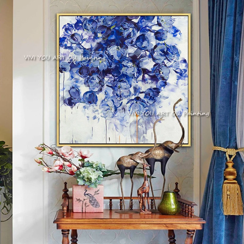 

The Fresh Blue Handmade Abstract Art Oil Painting On Canvas Modern Nature Plant Painting For Home Decoration Botanical Flower