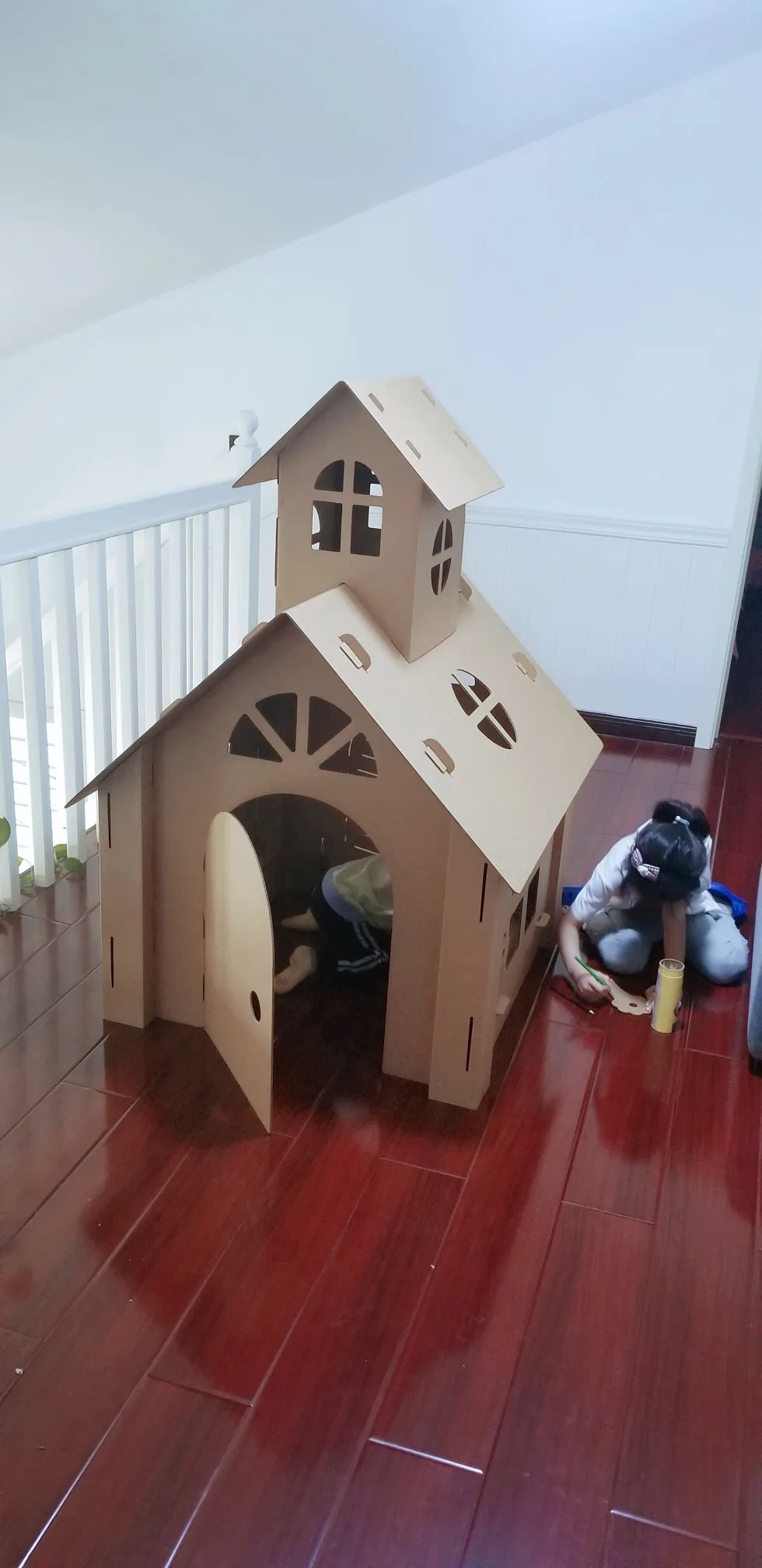 [Funny] Kids Tent DIY Paper castle tent Paper palace Children Indoor Outdoor game tent Room House baby gift 104.5*95*136.5cm