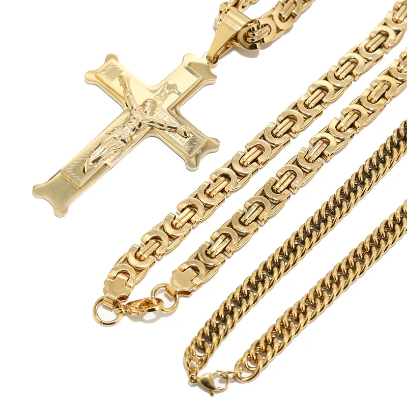 

Stainless Steel Trendy Crucifix Jesus 47*74mm Cross Necklace Pendants Necklaces 24'' For Men Gifts Jewelry Findings