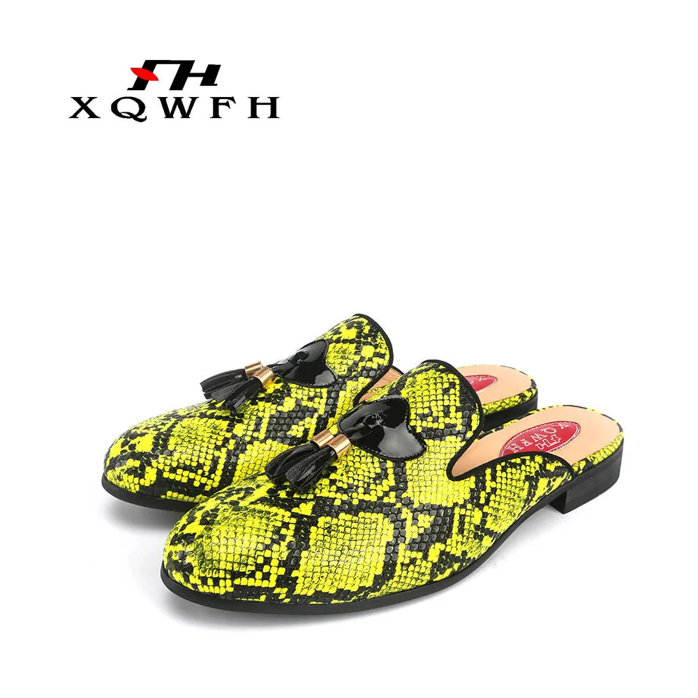 New Style Handmade Men's Slippers Print Snake Leather Male Sandals Fashion Party Men Smoking Slippers Male Casual Shoes