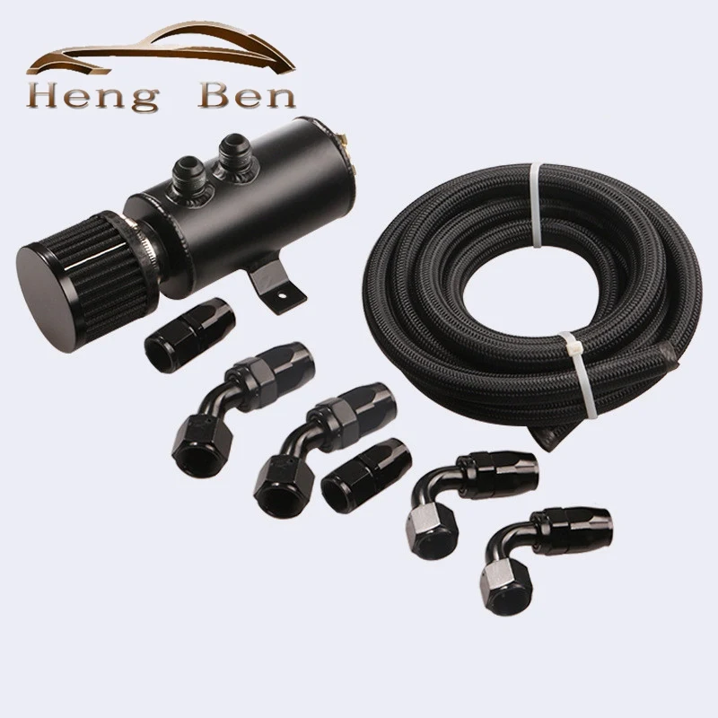 With AN10 hose kit Universal Aluminum Engine Brushed Baffled Oil Catch Can Kit Tank 750ML W/Breather Filter Kit Cylinder