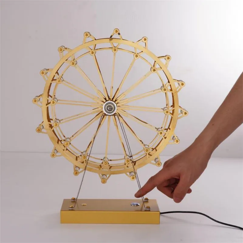 Creative Rotatable Ferris Wheel Table Lamp Golden Copper Body Cool Warm White Spark Light Beads for Bedroom Bedside Night Lights