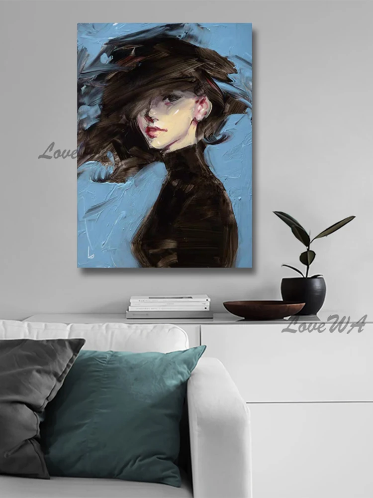 Sexy Woman Portrait Oil Painting Art, 100% Hand-painted, Modern Bedroom Decoration Piece, Canvas Wall Art, Figure Picture