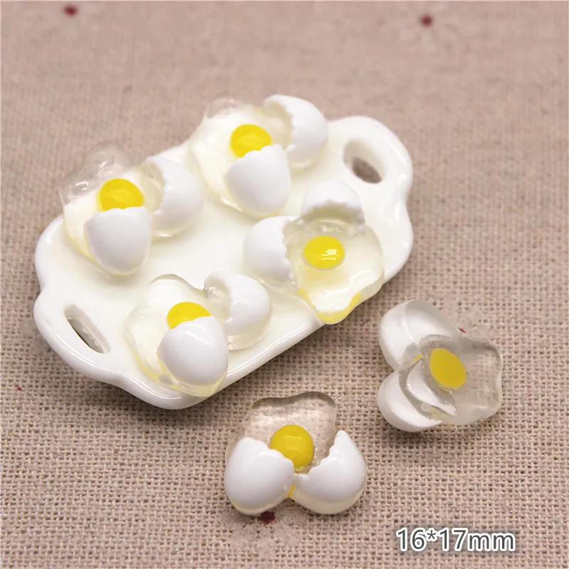 20Pcs Kawaii New Resin Poached Eggs Miniature Food Art Flatback Cabochons DIY Jewelry Craft Phone Decoration Accessories,16*17mm