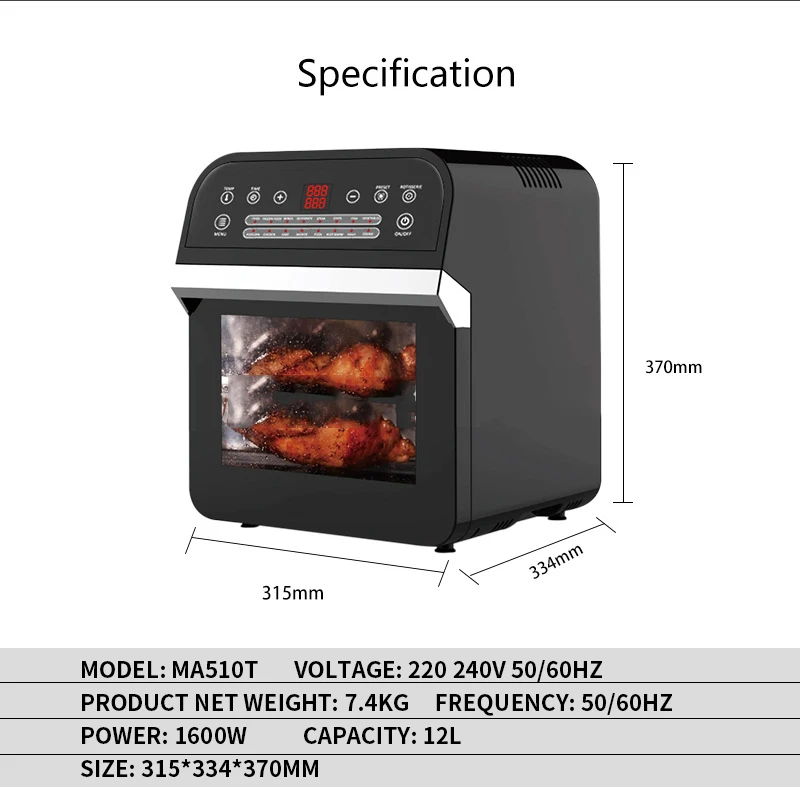家庭用電気オーブン 12L 大容量多機能エアフライヤー専用オーブン キッチン用