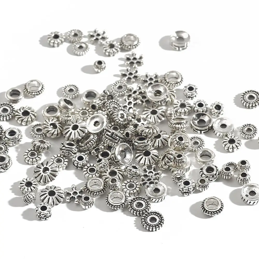 

30-200Pcs 4 5 6 7 8mm Tibet Ancient Silver Round Spacer Bead Fits European Charm Jewelry Findings Making Accessories Hole 2-4mm