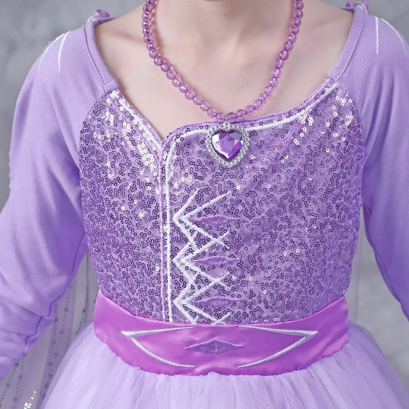 Robe de Film de Dessin Animé Violet pour Fille, Costume de Princesse Reine des Neiges avec Cape, Tenue de Barrage de Carnaval