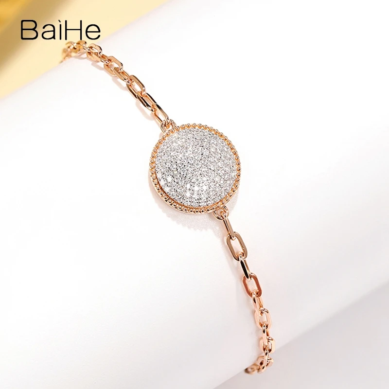 BAIHE Solid 18K Rose Gold H/SI Natural Diamond Bracelet Women Wedding Trendy Fine Jewelry ダイヤモンドブレスレット pulsera de diamantes