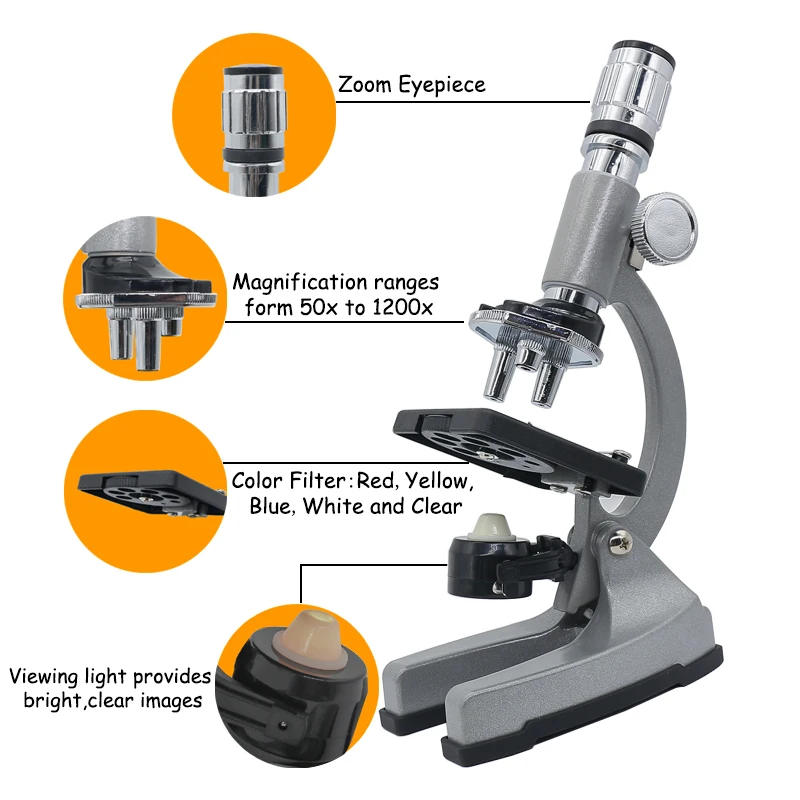 Illuminated Kids Microscope 1200X Zoom Monocular Biological Microscope Beginner Children Student Kids Educational Toy Microscope