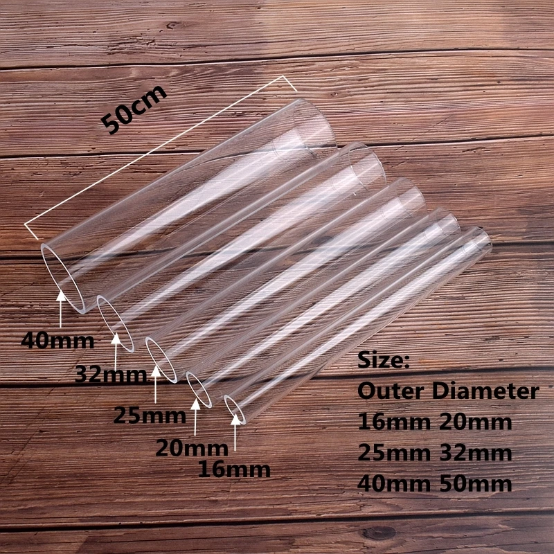 1pc 50cm Length 16-50mm Acrylic Pipe Transparent Fish Tank Aquarium Supplies Garden Hydroponics Water Pipe Plexiglass Tube DIY