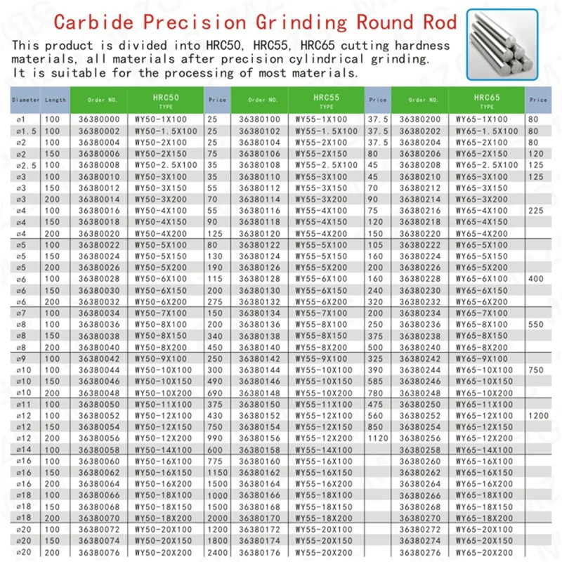 MOSASK-CNC Tungsten Metal Trabalho Aço Bar, carboneto, Presion Moagem Rodada Rod, HRC60, 100L, 4mm, 6mm, 8mm, 1Pc