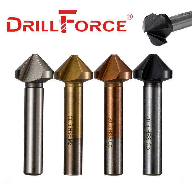 Drillforce Chamfer Countersink Drill Bits 6.3-40mm 3 Flutes 90 Degree (6.3/8.3/10.4/12.4/16.5/20.5/25/31/40mm)