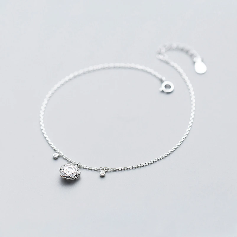 Real 925 Sterling Silver Women's Anklet Rose Flower Bracelet On The Leg Foot Chain Socks Fashion Fine Jewelry