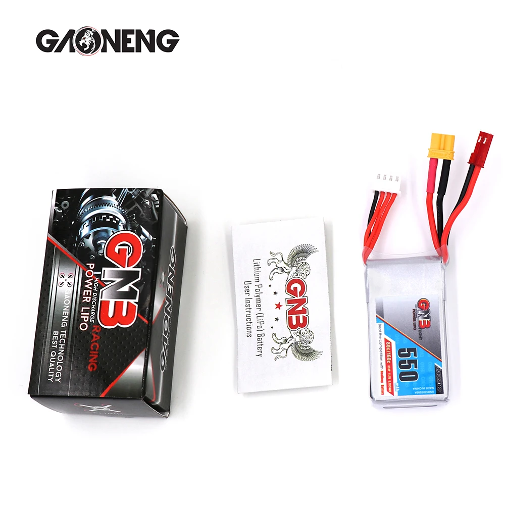 Gaoneng-レーシングドローン用lipoバッテリー,高レート,gnb 3s 11.1v 550mah 80c,xt30,rc用jstプラグ,ca lizard95,fpv,レーサー,クワッドコプター,2または5ユニット