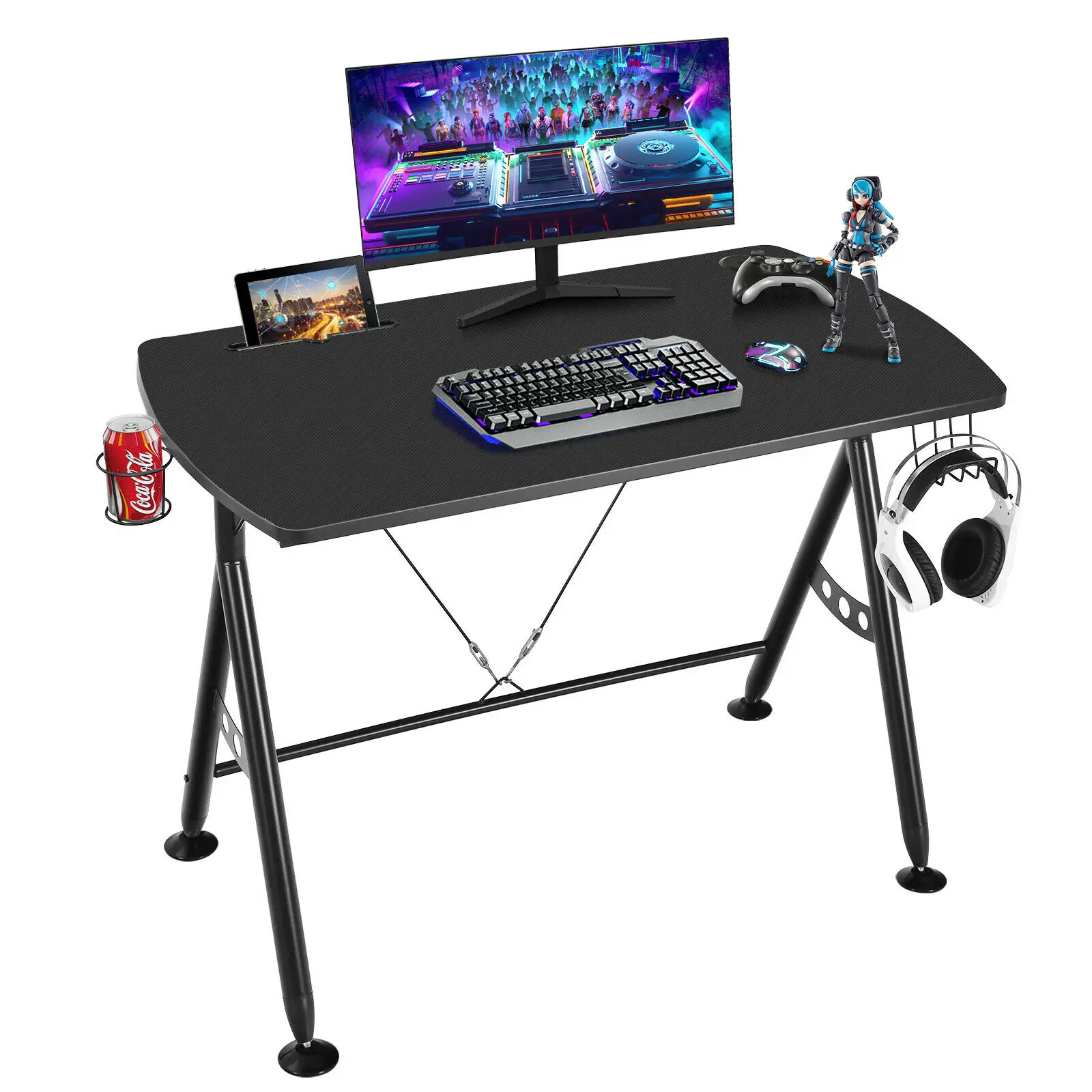 Gyamx Y-shaped Gaming Desk Home Office Computer Table w/ Phone Slot & Cup Holder HW66759