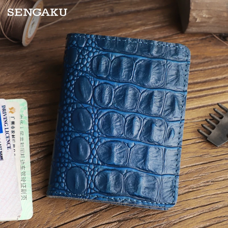 Crocodile Pattern Handmade Genuine Leather Card Wallet Thin Credit Card Slot Case Coin Purse Money Pouch Portable Card Holder