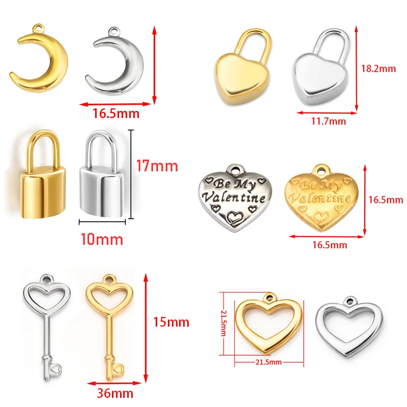 5Pcs/lot Gold Heart Key Necklace Wing Leaf Star Moon Goddess Bracelet Gun Pearl  Pendant Charms DIY Jewelry Making Accessories