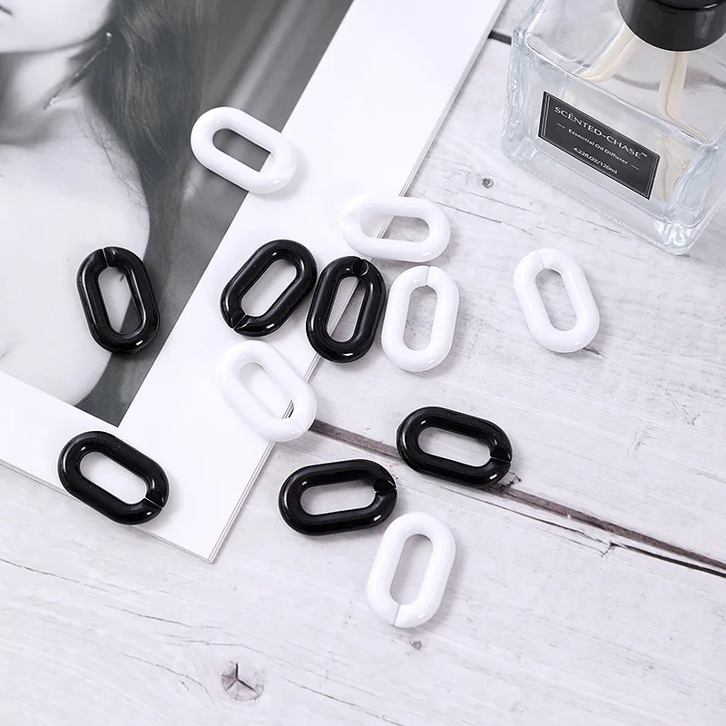 أبيض أسود أكريليك 31x20 مللي متر تويست البيضاوي حلقة مفتوحة الخرز موصل ربط سلسلة لصنع المجوهرات مكونات حقيبة حزام DIY بها بنفسك #2