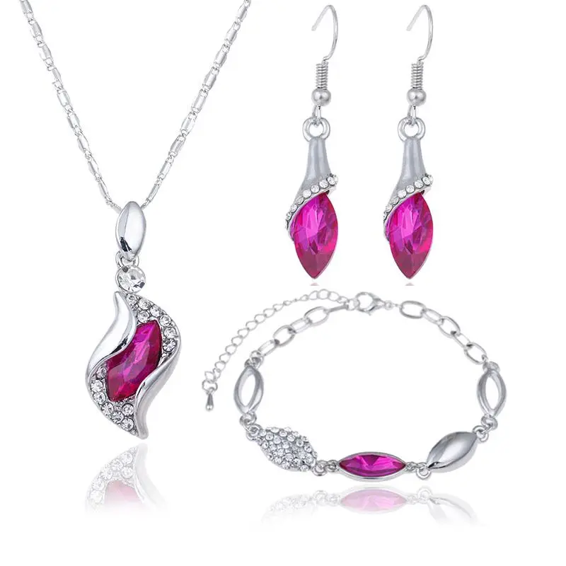 

Free Angel Elf Fuchsia Jewelry Set Drop Zircon 925 Sterling Silver Color Earrings Necklace Bracelet s025