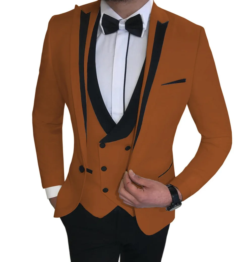 Conjunto de 3 piezas de chaqueta blanca con pantalones negros para hombre, traje para novio de negocios, esmoquin de solapa, vestido de boda PARA CENA (chaqueta + Pantalones + chaleco)