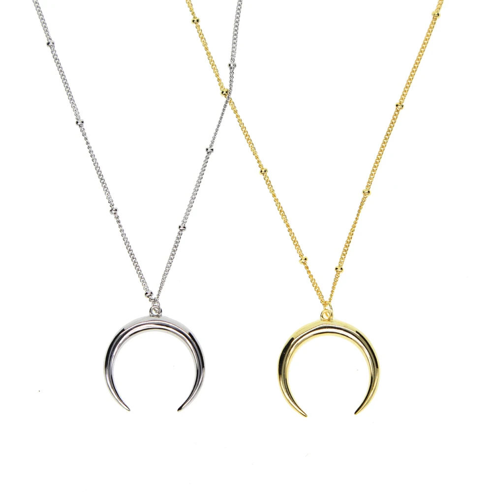 high polished shinny 100% 925 sterling silver crescent moon delicate moon gold color moon pendant women silver chian necklace