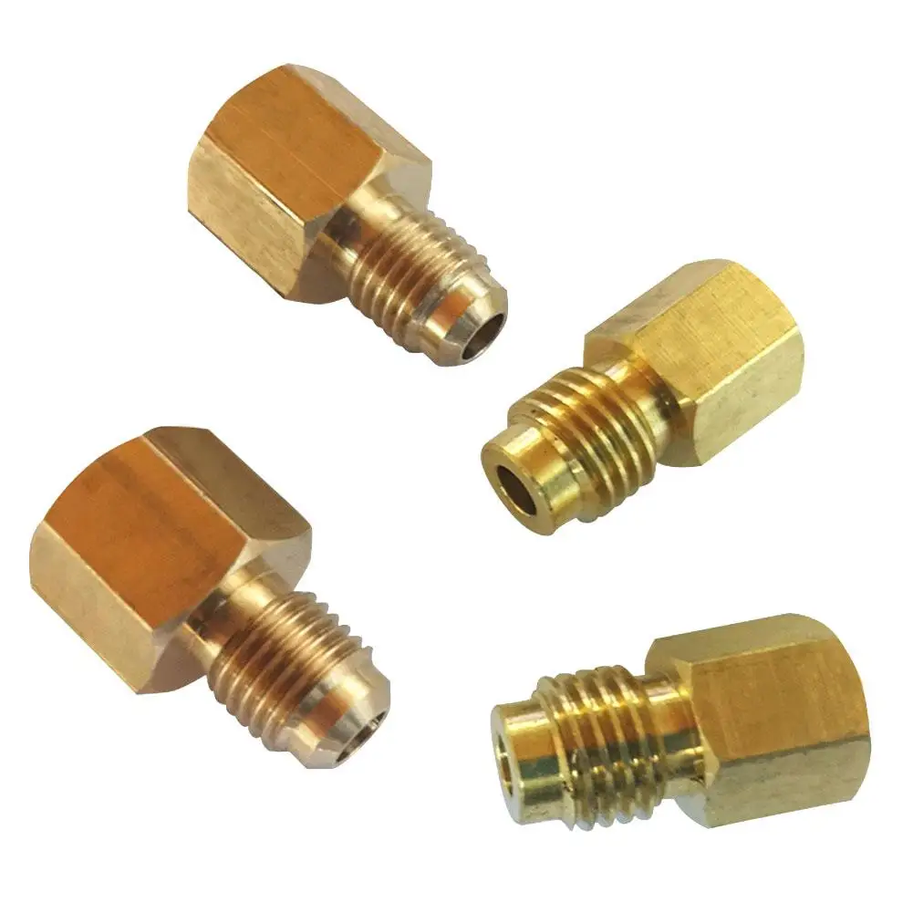 4PCS R134A Brass Refrigerant Tank Adapter To R12Fitting Adapter 1/2Female Acme To 1/4 Male Flare Adaptor Valve Core Vacuum Pump