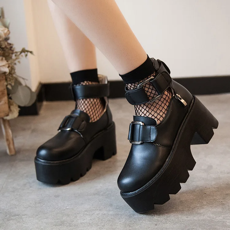 Lolita Gothic Round Head Mary Jane scarpe College Girl giapponese JK Uniform PU Leatehr Platform Strap scarpe nere impermeabili