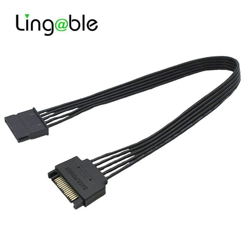 Lingable SATA 15Pin Male to 15P Female Power Extension Cable HDD SSD Power Supply Cable SATA Power Cable 30CM