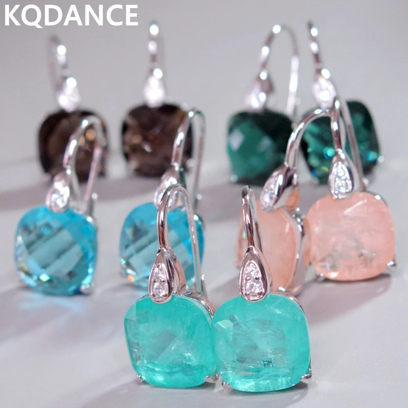 KQDANCE-Boucles d\'oreilles pendantes en argent regardé S925 pour femme, quartz fumé de laboratoire, tourmaline Paraiba, morganite, émeraude, pierre