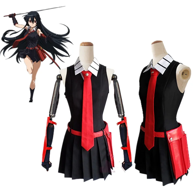 

Akame ga KILL Akame Black Sleeveless Dress Uniform Outfit Anime Cosplay Costumes +cosplay wig for women Halloween dress Costumes