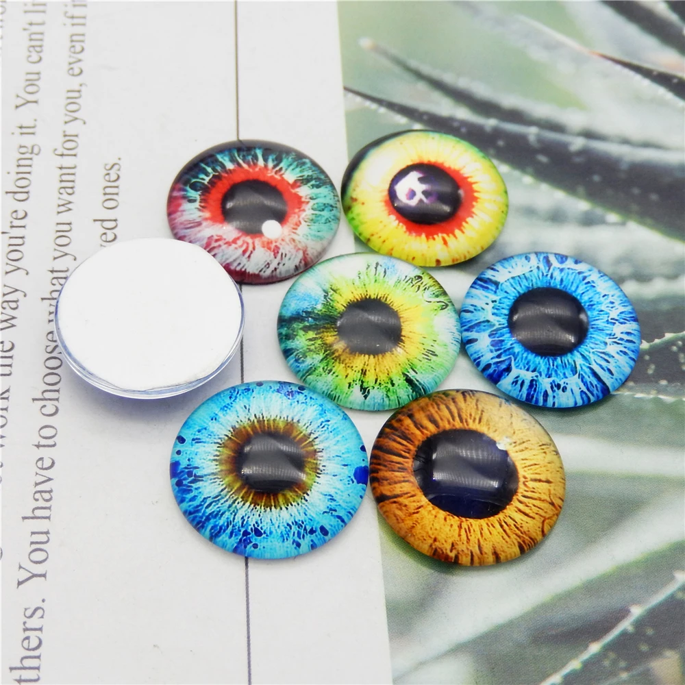 Julie Wang 10-50 PCS Mixed 6-30mm Round/Vertical Pupil Snake Cat Dragon Evil Eye Glass Cabochon Flatback Dome Doll Craft Eyeball