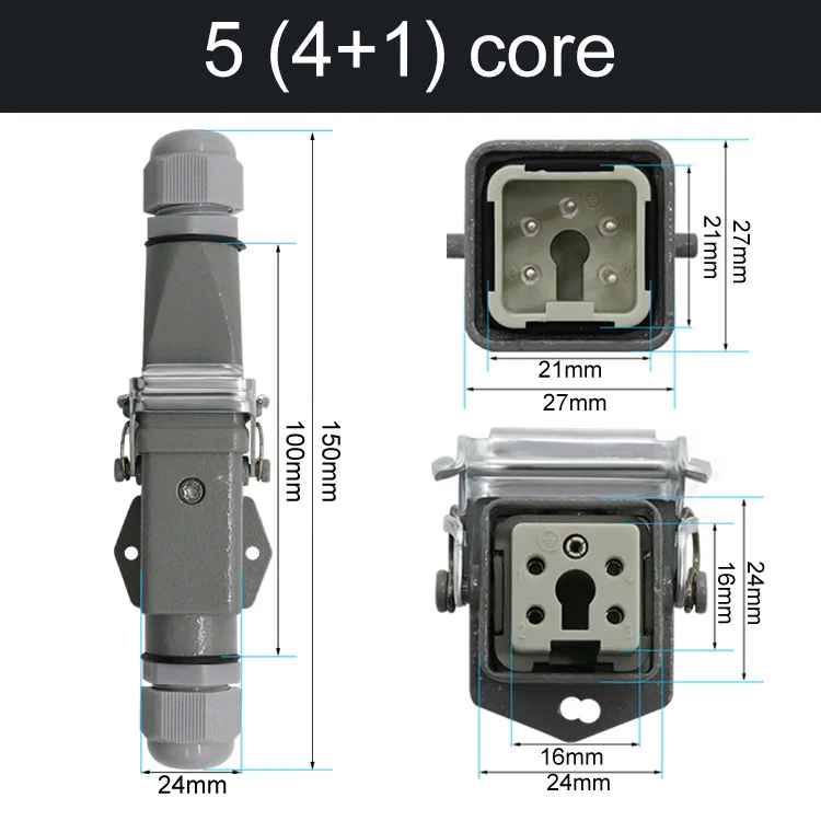 HDC-HA Rechthoekige Heavy Duty Connector 10A 16A 4 5 6 8-pins kern Luchtvaart Waterdichte industriële stopcontact