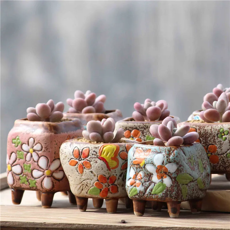 

Creative Hand-painted Thumb Pot Succulent Flower Stoneware Control Small Flower Pot Embossed Hand-painted Pot Without Plants