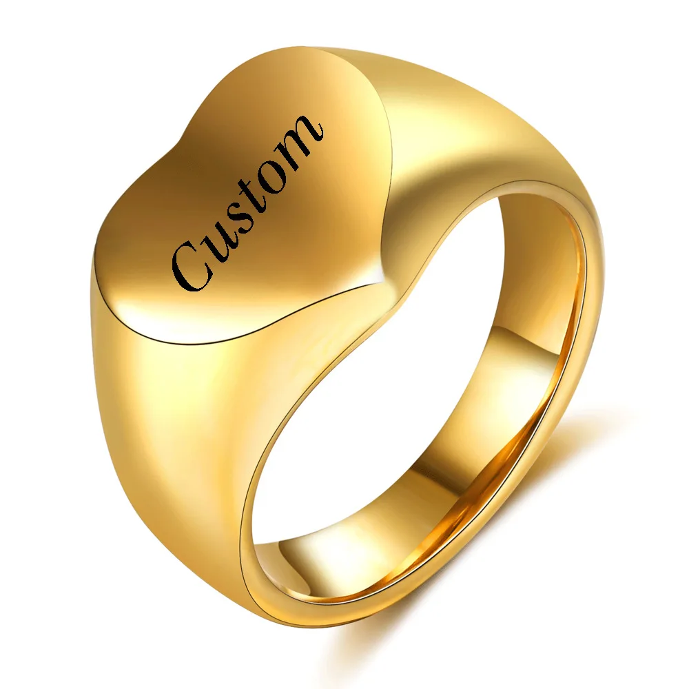 

Size 6-12 New Personality Titanium Steel Men's Engraving Name Ring Stainless Steel Heart Ring