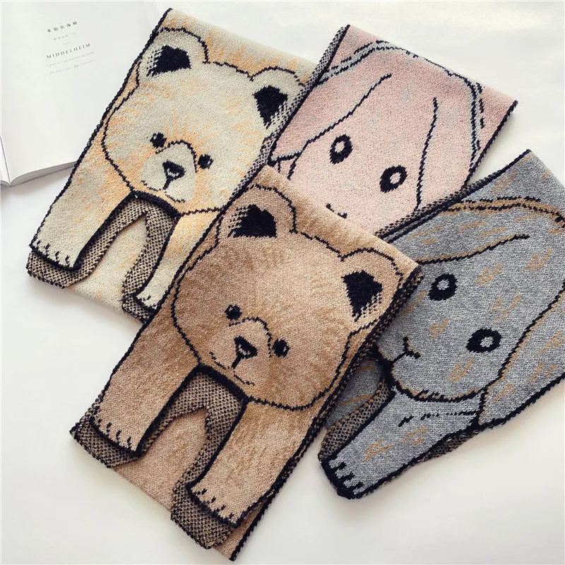 

Autumn Winter New Korean Cartoon Bear Rabbit Shape Baby Scarf Boys Girls Knitted Scarves Children Outdoor Animal Neck Warmer