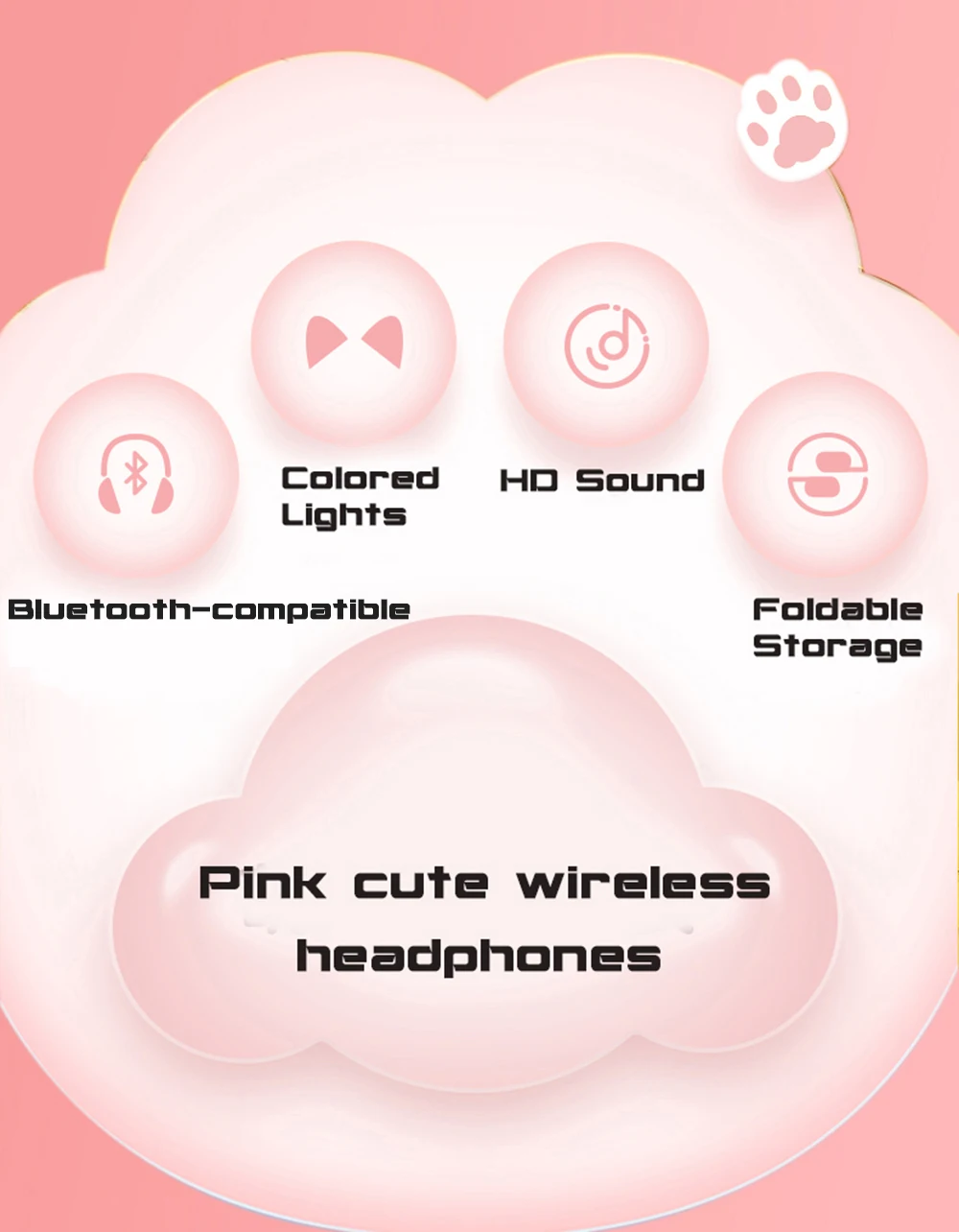 Cute Cat Ears Fone De Ouvido Sem Fio, Auricular Compatível com Bluetooth, Estéreo, Fone De Ouvido Dobrável com Microfone, Música, Miúdo, Girl Gift,