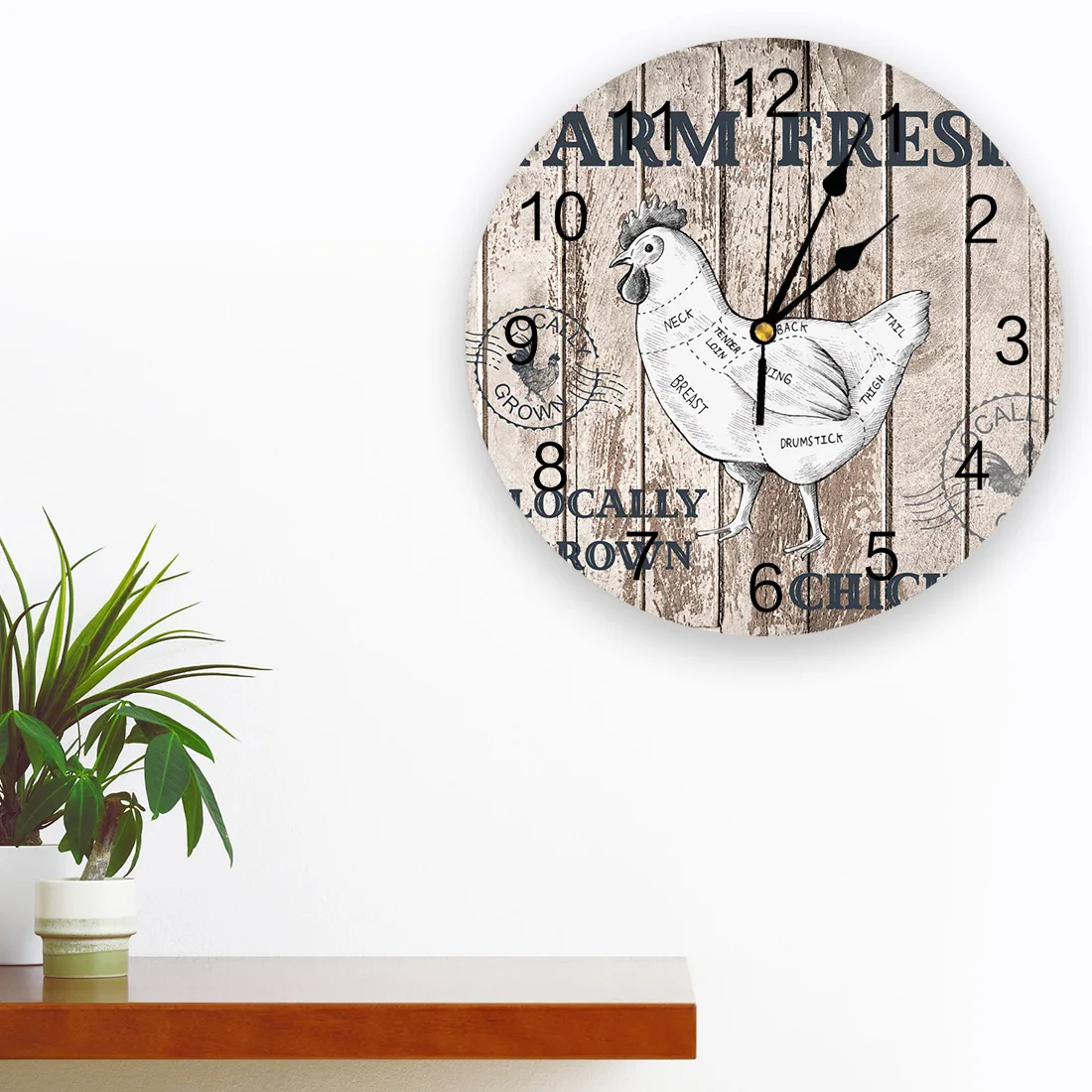 Farm Wood Grain Retro Chicken 3D Wall Clock Modern Design Living Room Decoration Kitchen Clock Art Wall Watch Home Decor