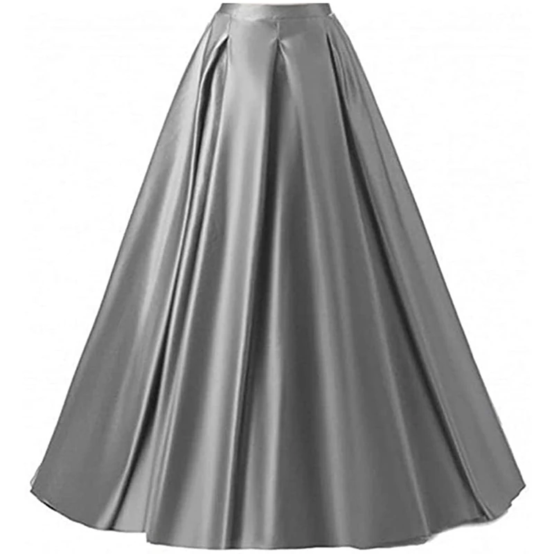 Women\'s Long Skirt Floor Length Satin Skirts Wedding Prom Evening Dress Party Gowns Girls Royal Blue Maxi Skirts Falda larga